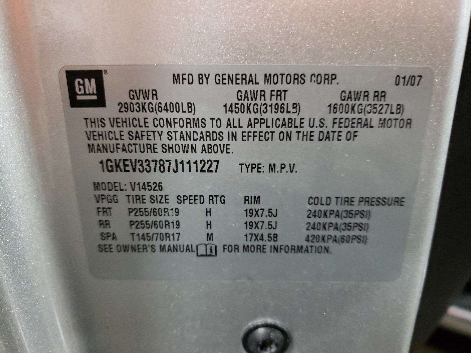 Photo 10 from auction – 2007 GMC ACADIA SLT with VIN 1GKEV33787J111227