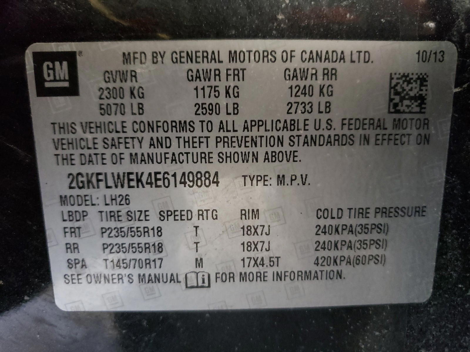 Photo 10 from auction – 2014 GMC TERRAIN SL with VIN 2GKFLWEK4E6149884