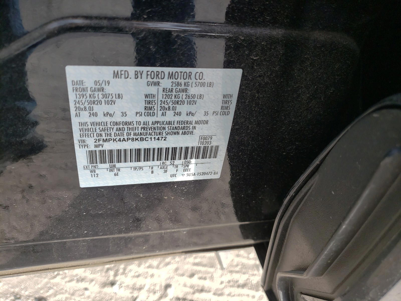 Photo 10 from auction – 2019 FORD EDGE ST with VIN 2FMPK4AP8KBC11472