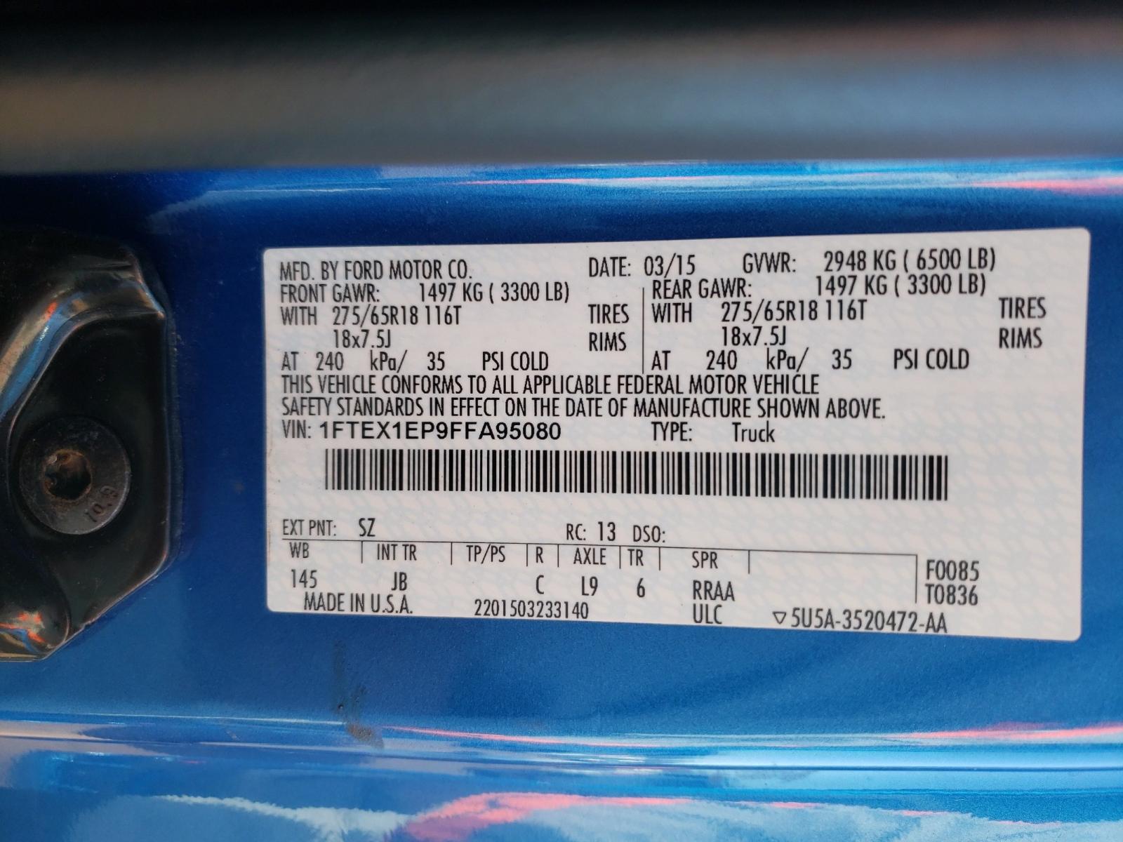 Photo 10 from auction – 2015 FORD F150 SUPER with VIN 1FTEX1EP9FFA95080