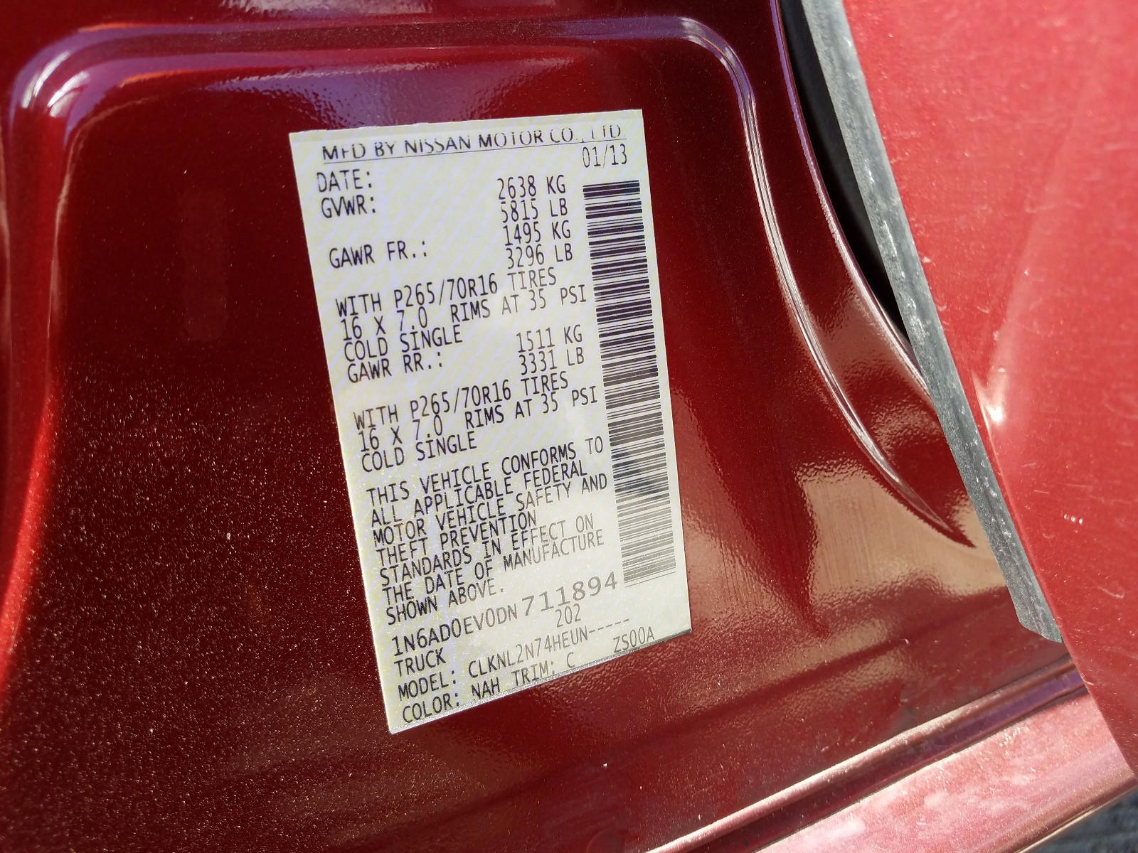 Photo 10 from auction – 2013 NISSAN FRONTIER S with VIN 1N6AD0EV0DN711894
