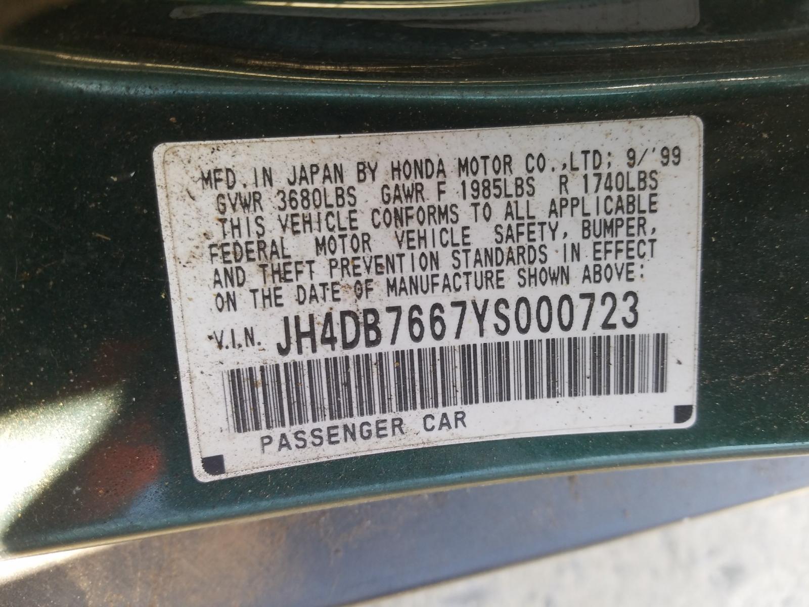 Photo 10 from auction – 2000 ACURA INTEGRA with VIN JH4DB7667YS000723