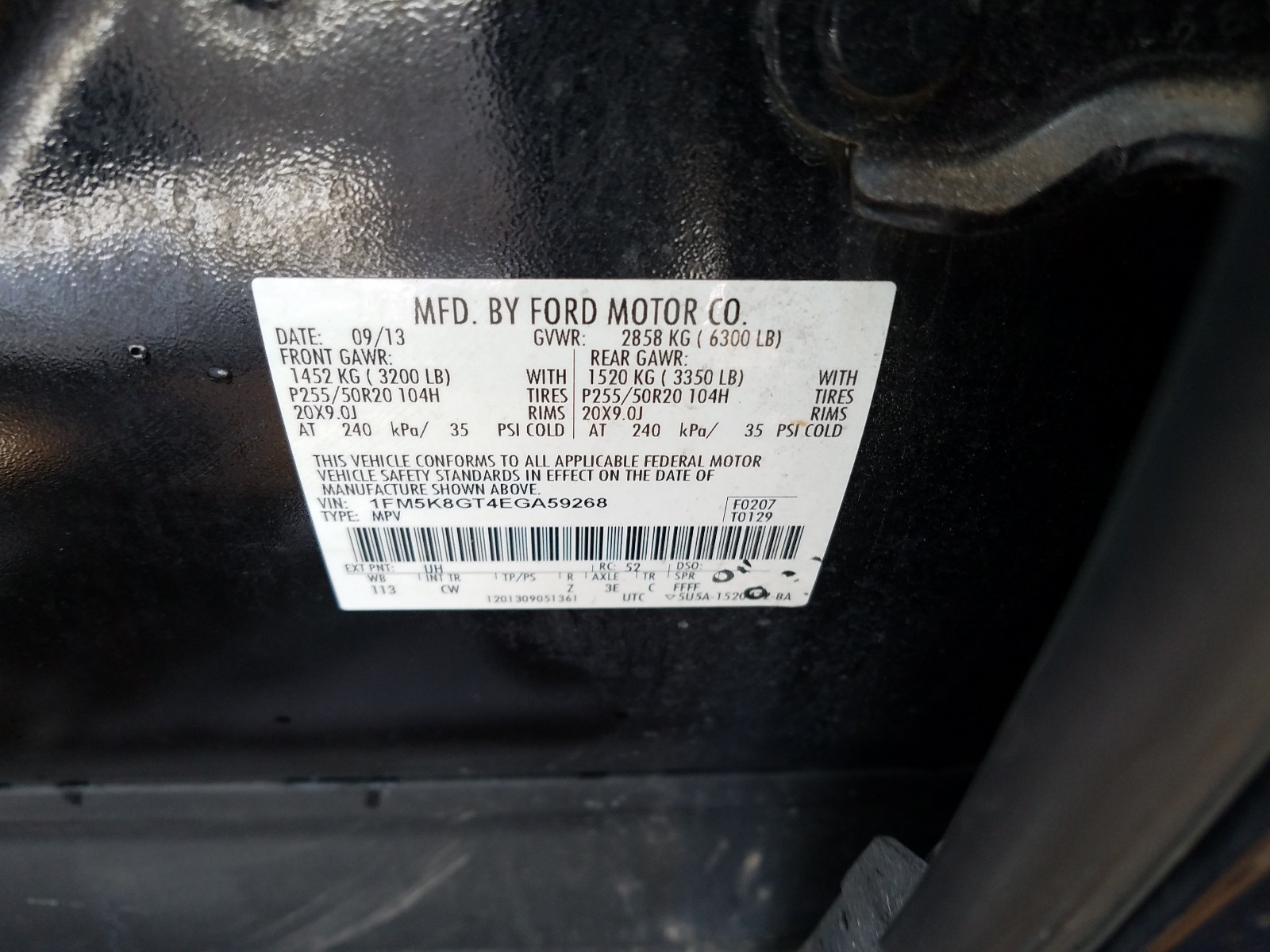 Photo 10 from auction – 2014 FORD EXPLORER S with VIN 1FM5K8GT4EGA59268