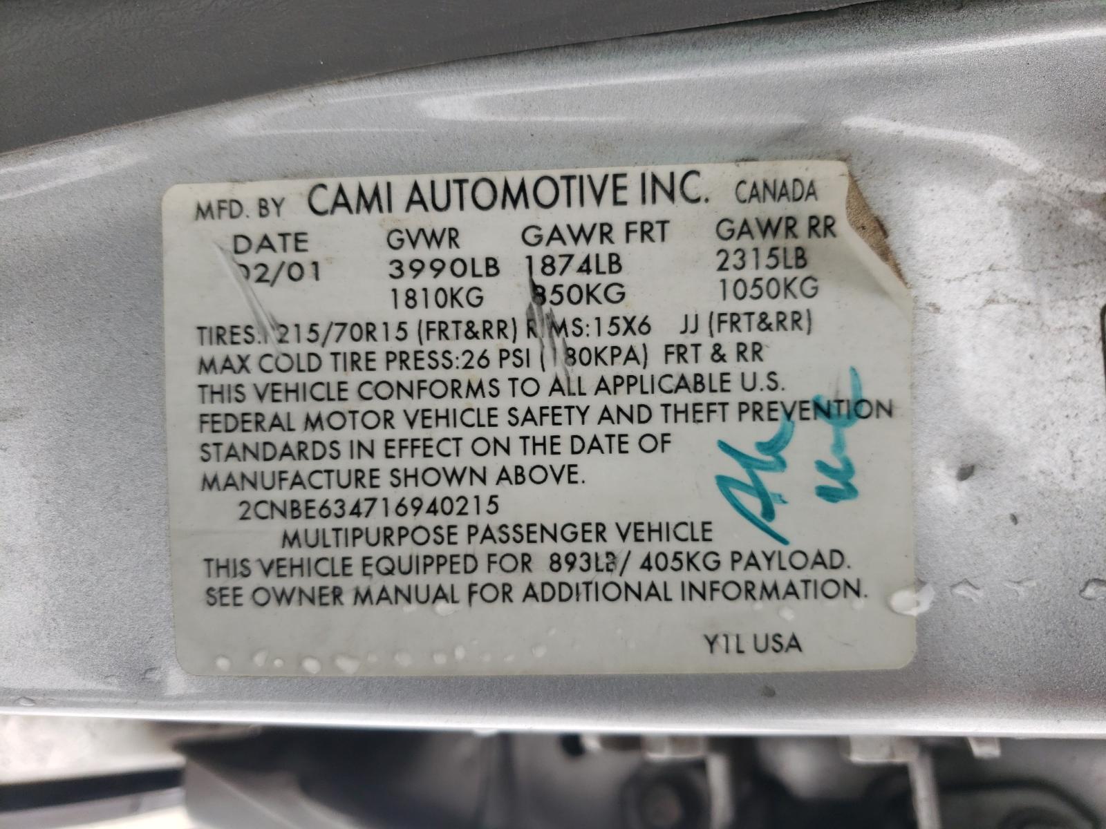 Photo 10 from auction – 2001 CHEVROLET TRACKER LT with VIN 2CNBE634716940215