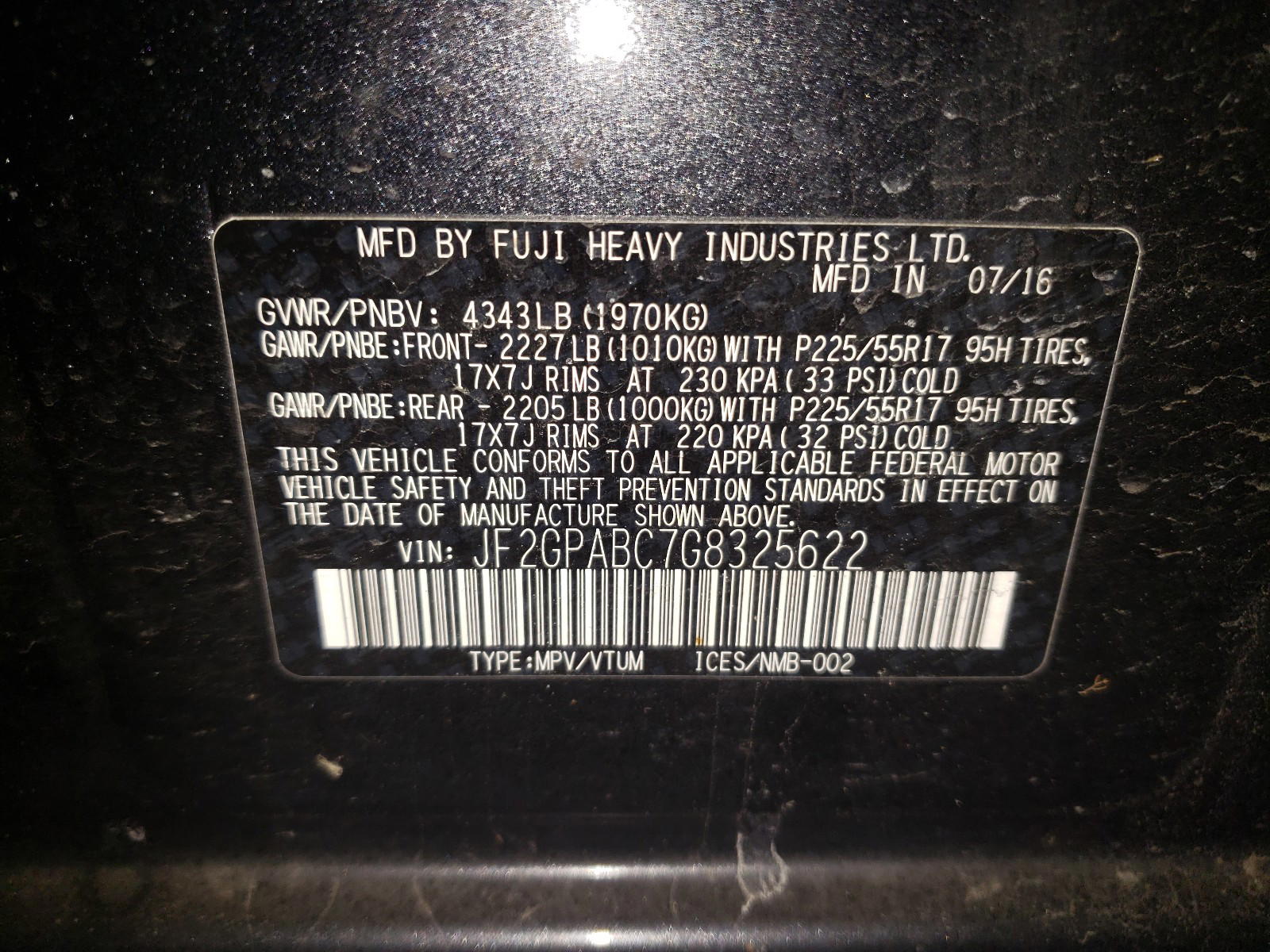 Photo 10 from auction – 2016 SUBARU CROSSTREK with VIN JF2GPABC7G8325622