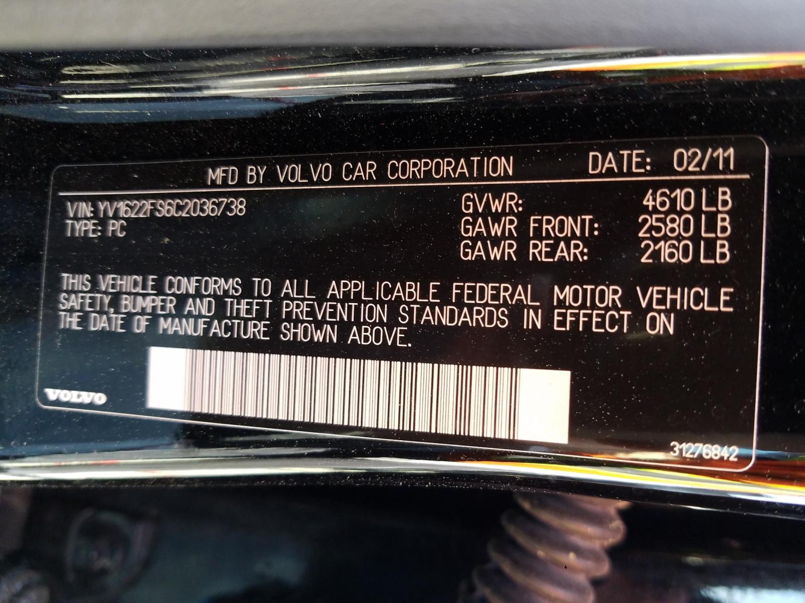 Photo 10 from auction – 2012 VOLVO S60 T5 with VIN YV1622FS6C2036738