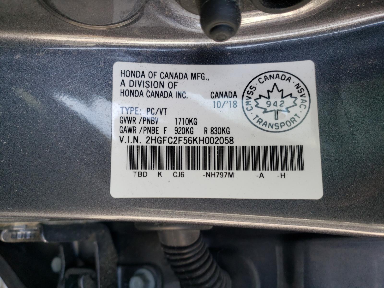 Photo 10 from auction – 2019 HONDA CIVIC LX with VIN 2HGFC2F56KH002058