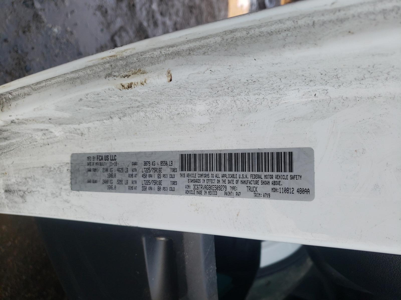 Photo 10 from auction – 2019 RAM PROMASTER with VIN 3C6TRVAG8KE509279