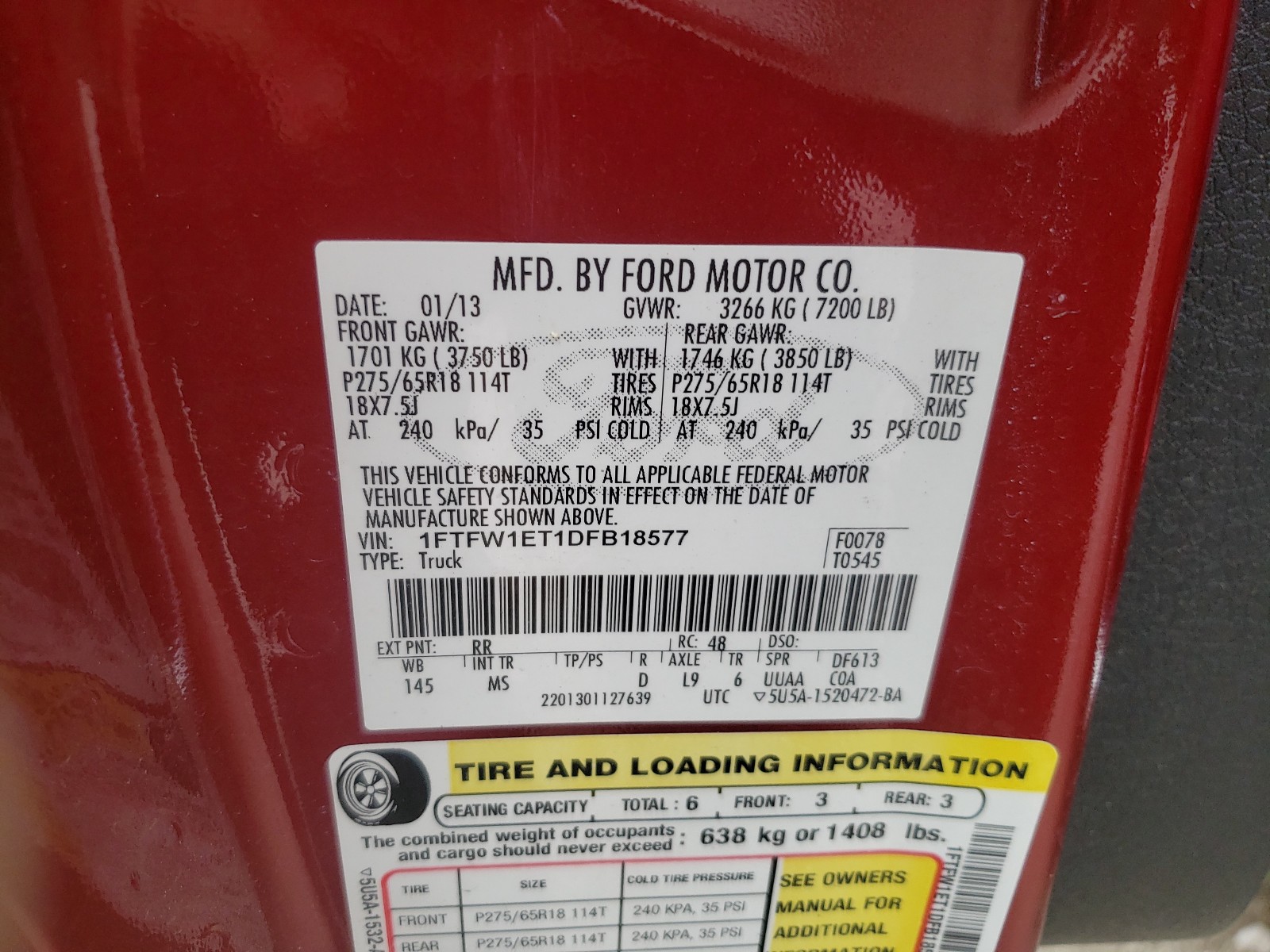 Photo 10 from auction – 2013 FORD F150 SUPER with VIN 1FTFW1ET1DFB18577