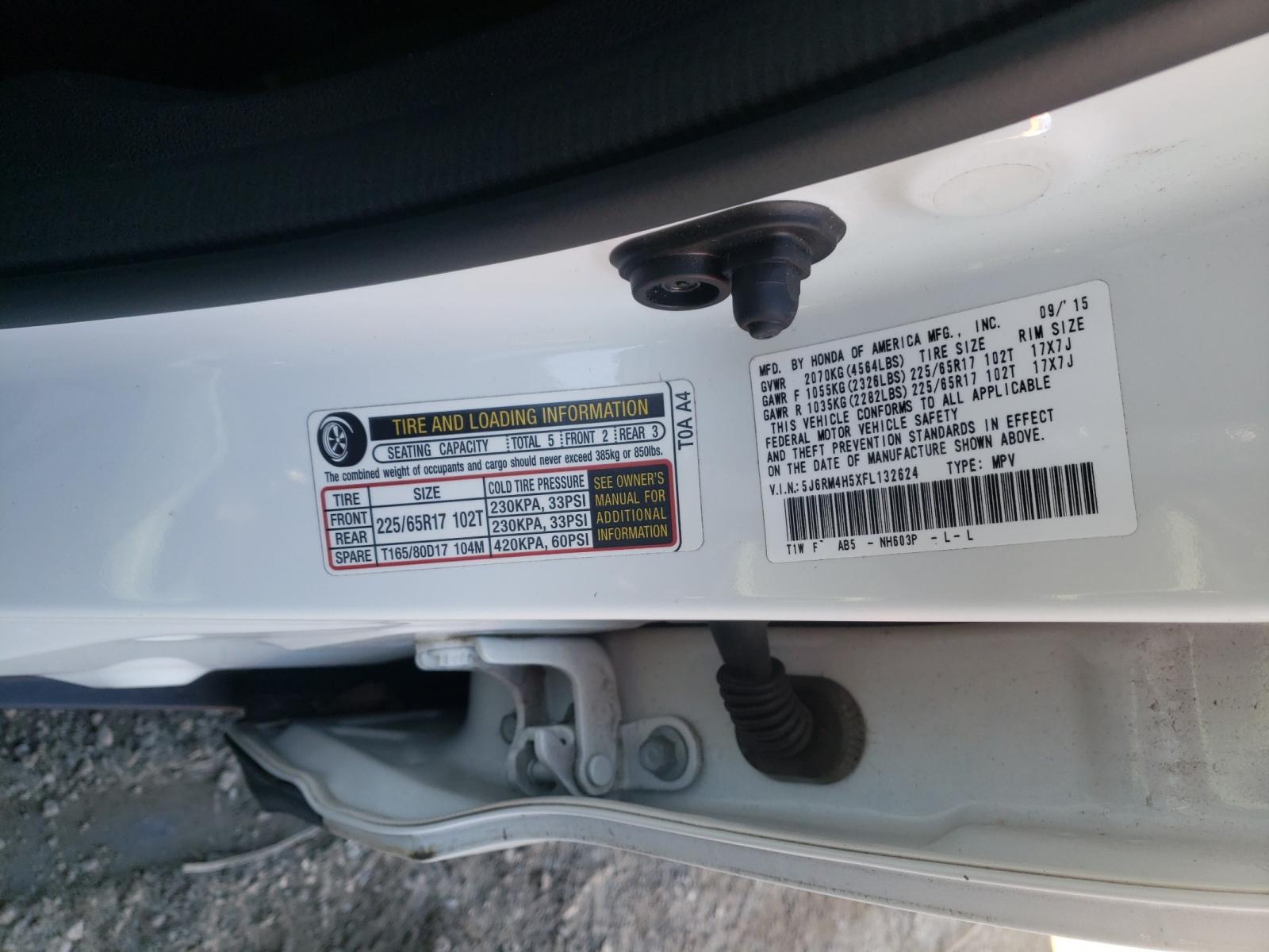Photo 10 from auction – 2015 HONDA CR-V EX with VIN 5J6RM4H5XFL132624