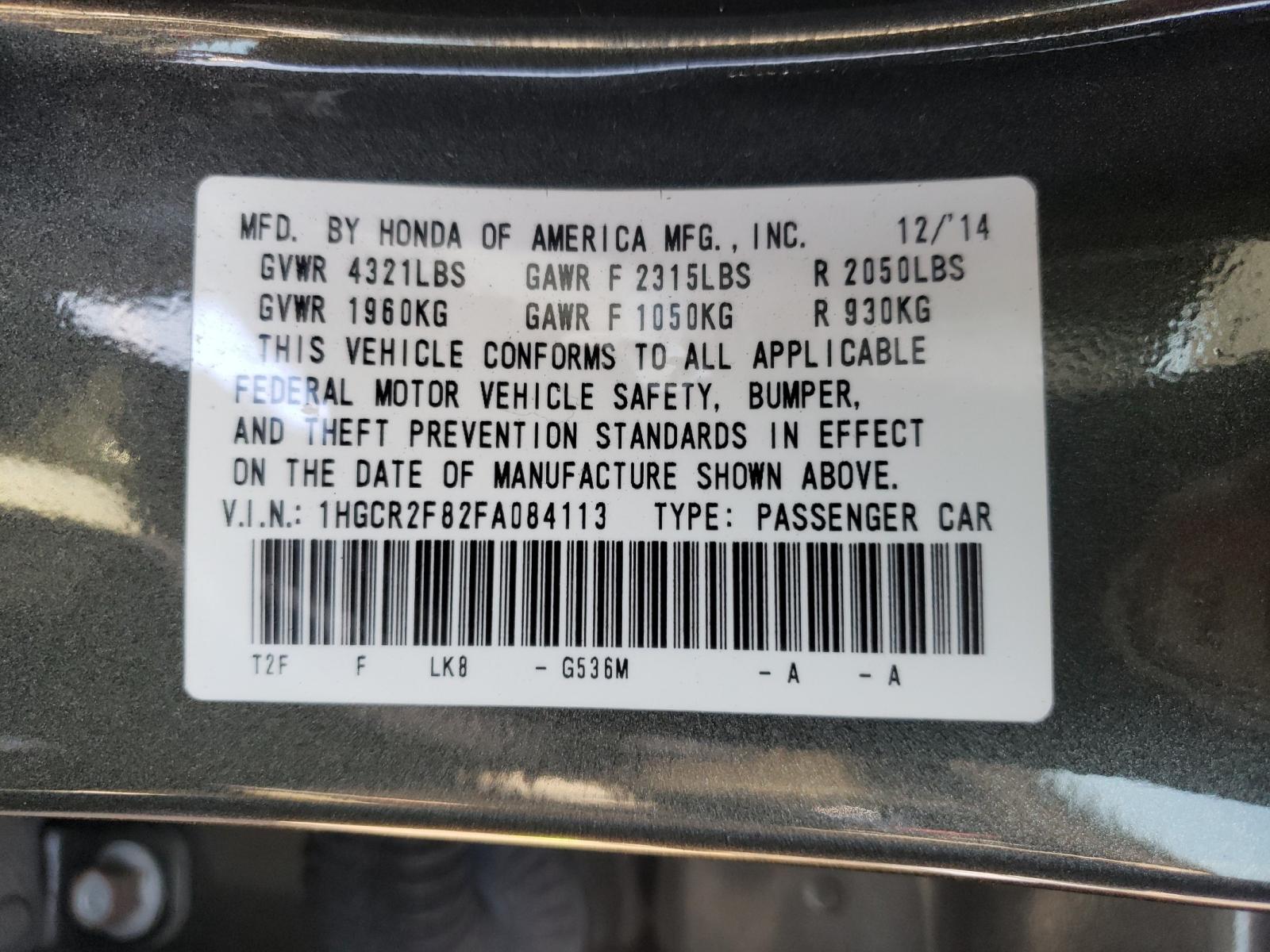 Photo 10 from auction – 2015 HONDA ACCORD EXL with VIN 1HGCR2F82FA084113