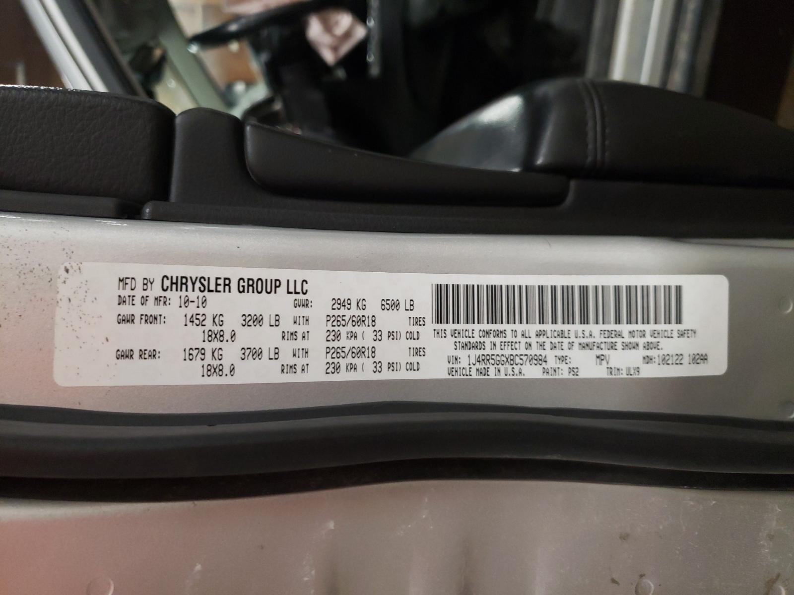 Photo 10 from auction – 2011 JEEP GRAND CHER with VIN 1J4RR5GGXBC570984