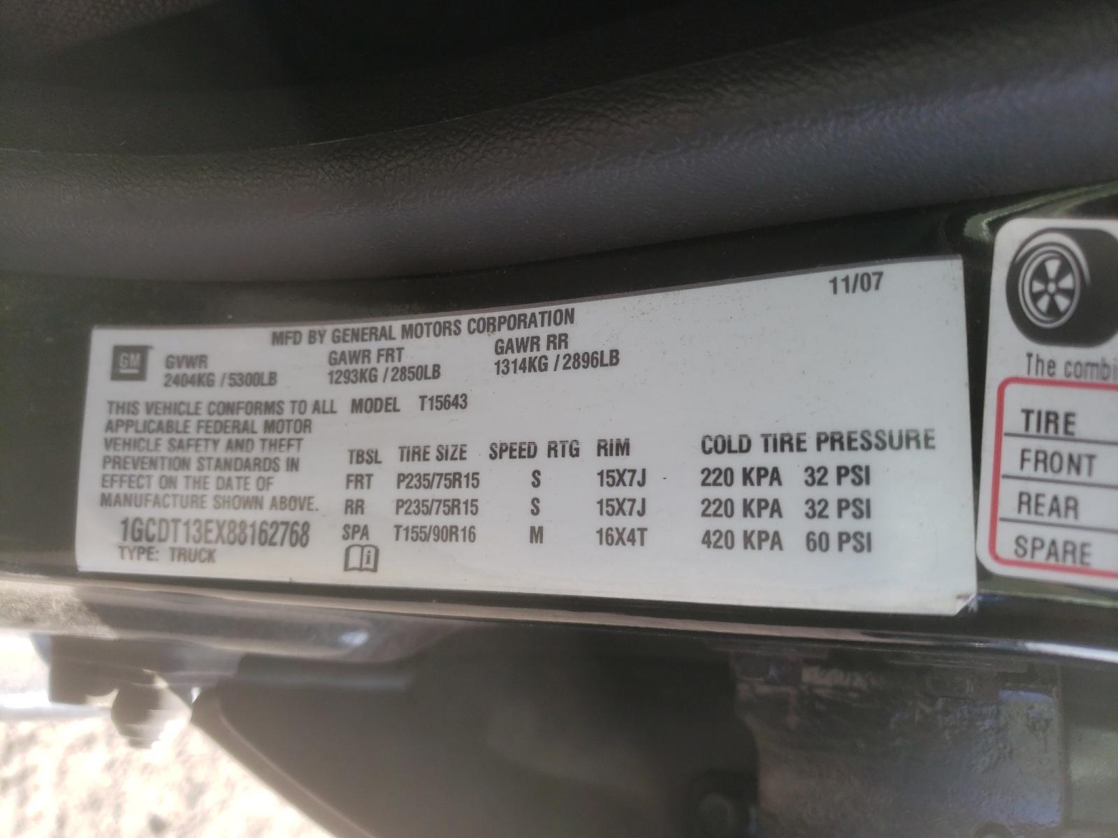 Photo 10 from auction – 2008 CHEVROLET COLORADO with VIN 1GCDT13EX88162768