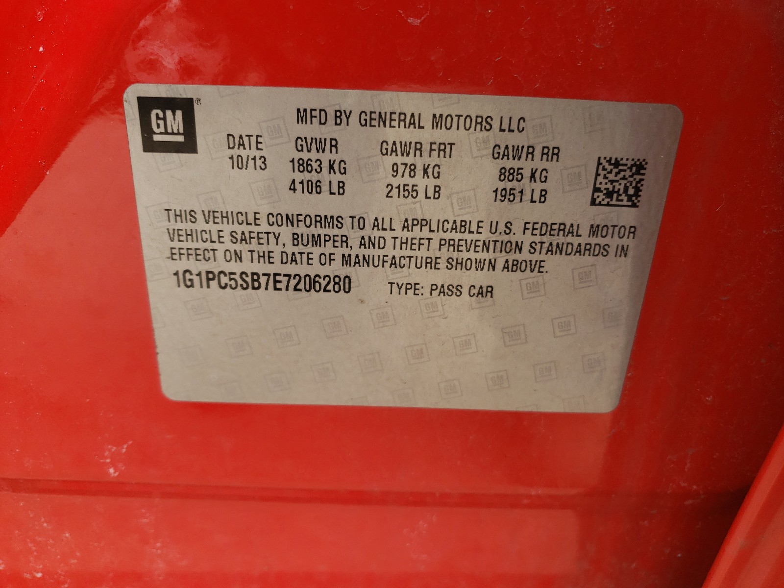 Photo 10 from auction – 2014 CHEVROLET CRUZE LT with VIN 1G1PC5SB7E7206280