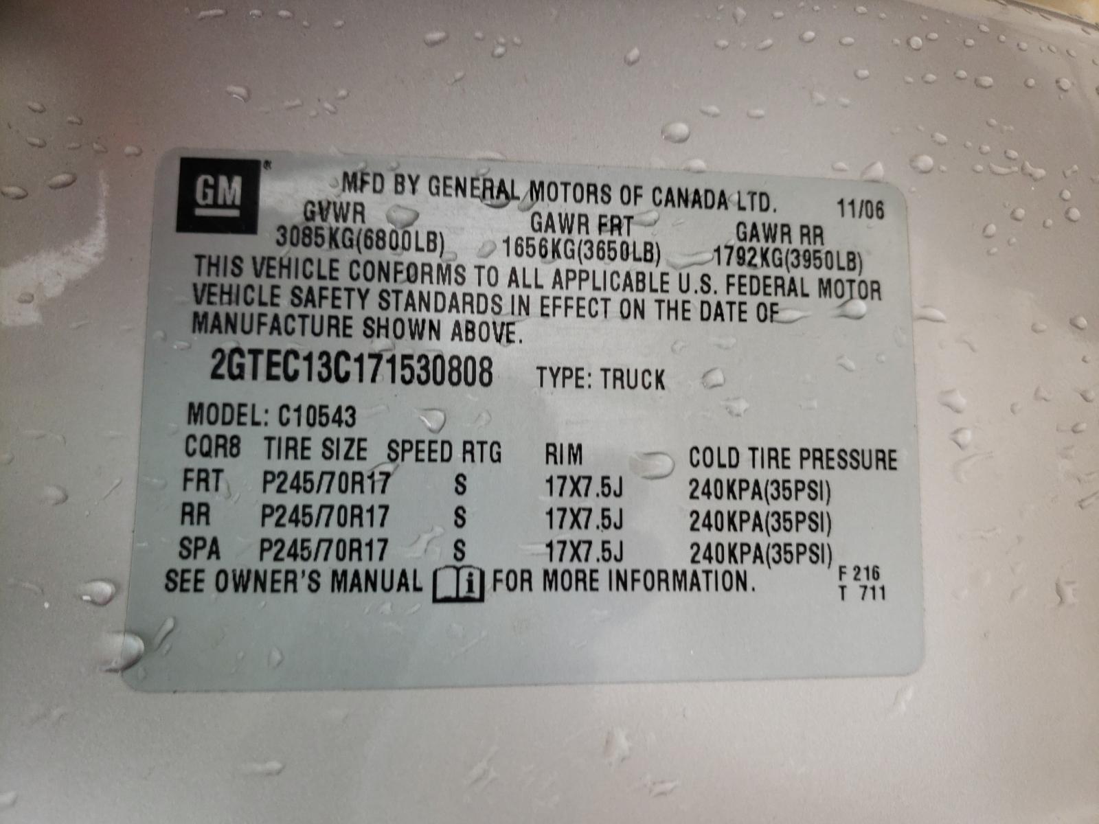 Photo 10 from auction – 2007 GMC NEW SIERRA with VIN 2GTEC13C171530808