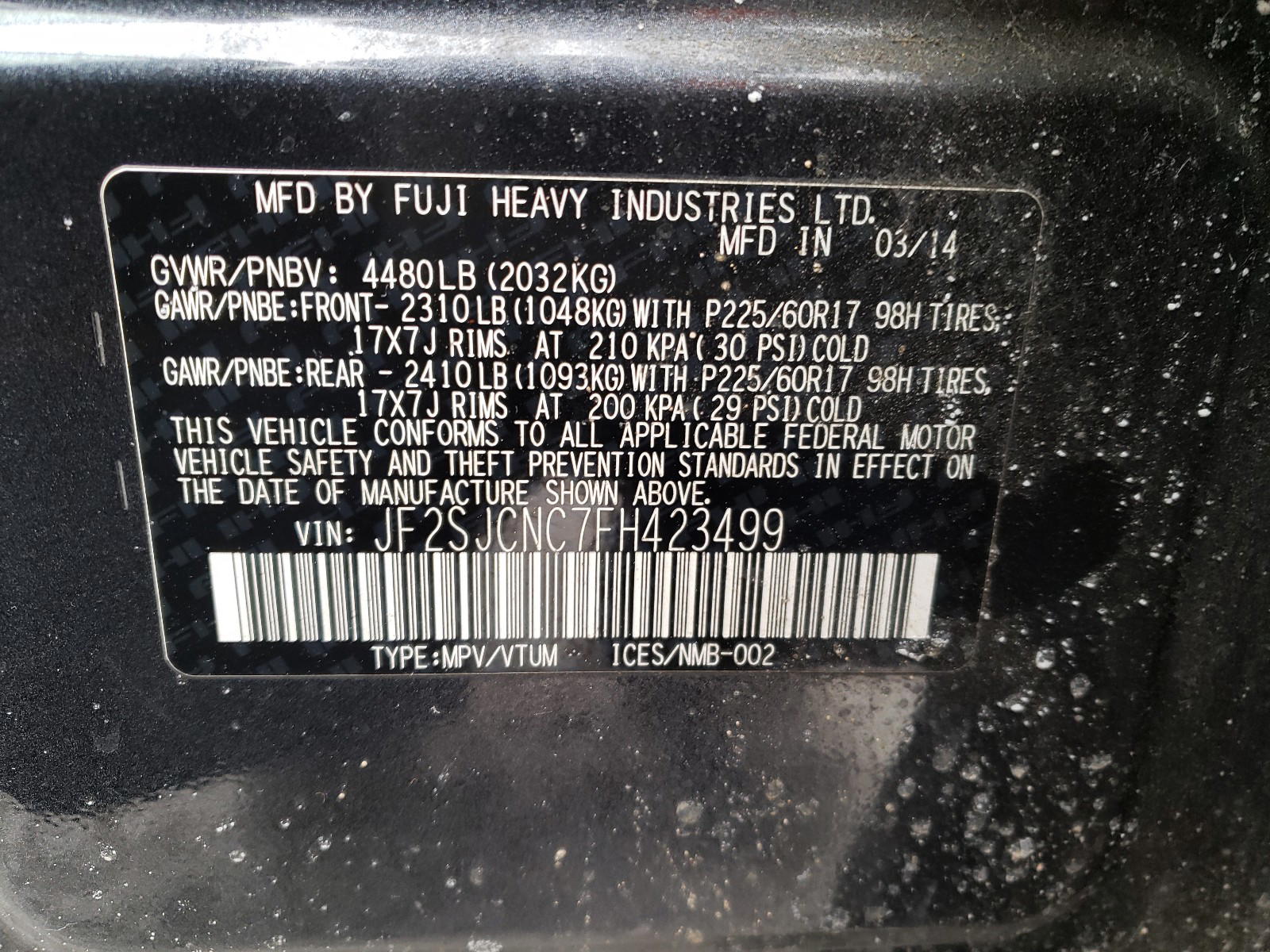 Photo 10 from auction – 2015 SUBARU FORESTER 2 with VIN JF2SJCNC7FH423499