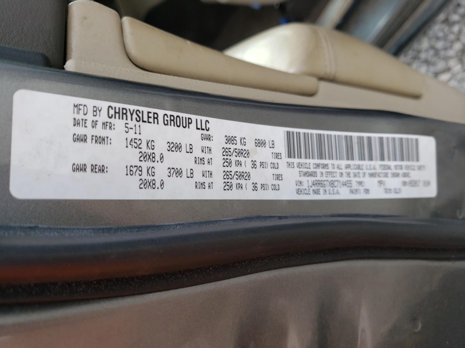 Photo 10 from auction – 2011 JEEP GRAND CHER with VIN 1J4RR6GTXBC714455