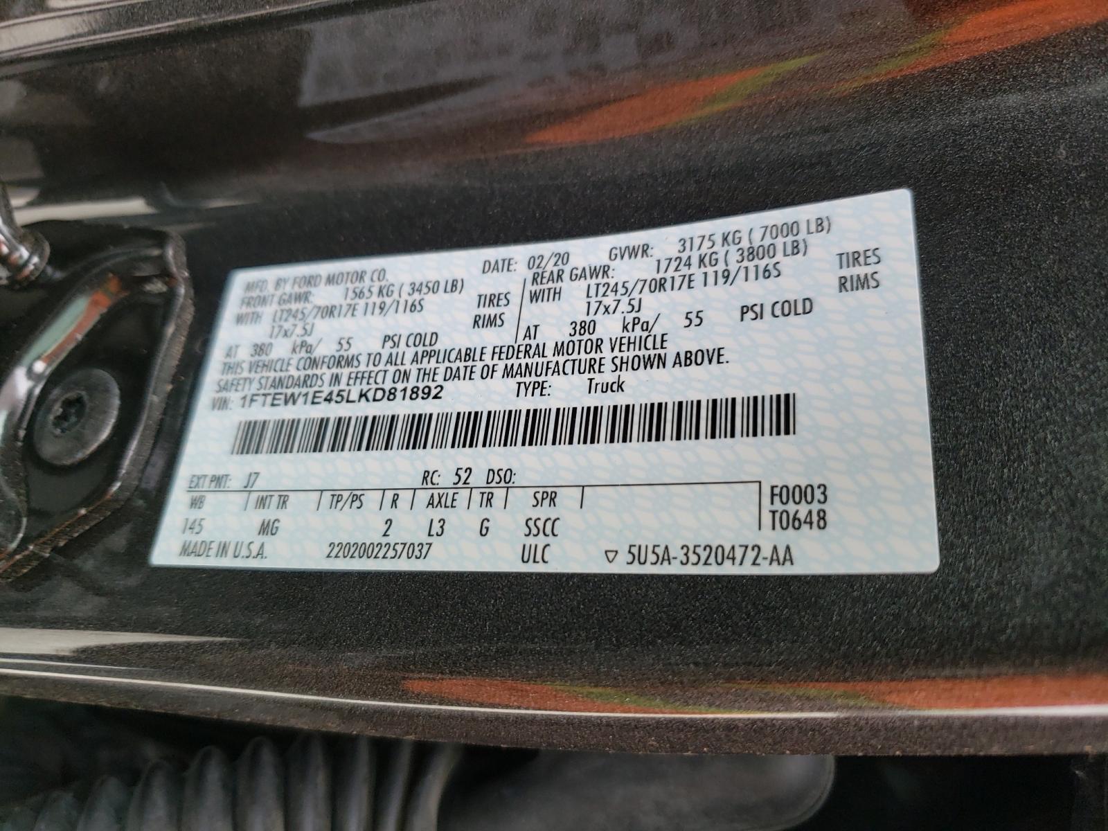 Photo 10 from auction – 2020 FORD F150 SUPER with VIN 1FTEW1E45LKD81892