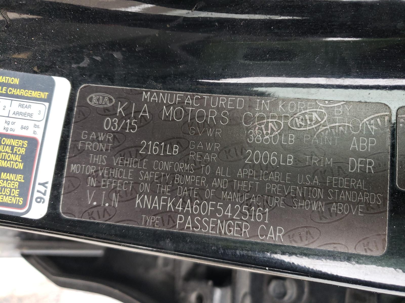 Photo 10 from auction – 2015 KIA FORTE LX with VIN KNAFK4A60F5425161