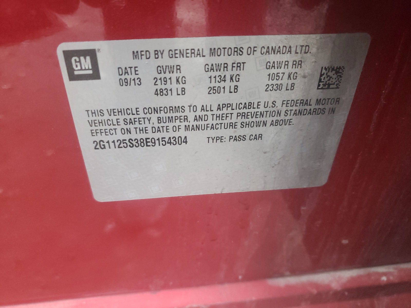Photo 10 from auction – 2014 CHEVROLET IMPALA LT with VIN 2G1125S38E9154304