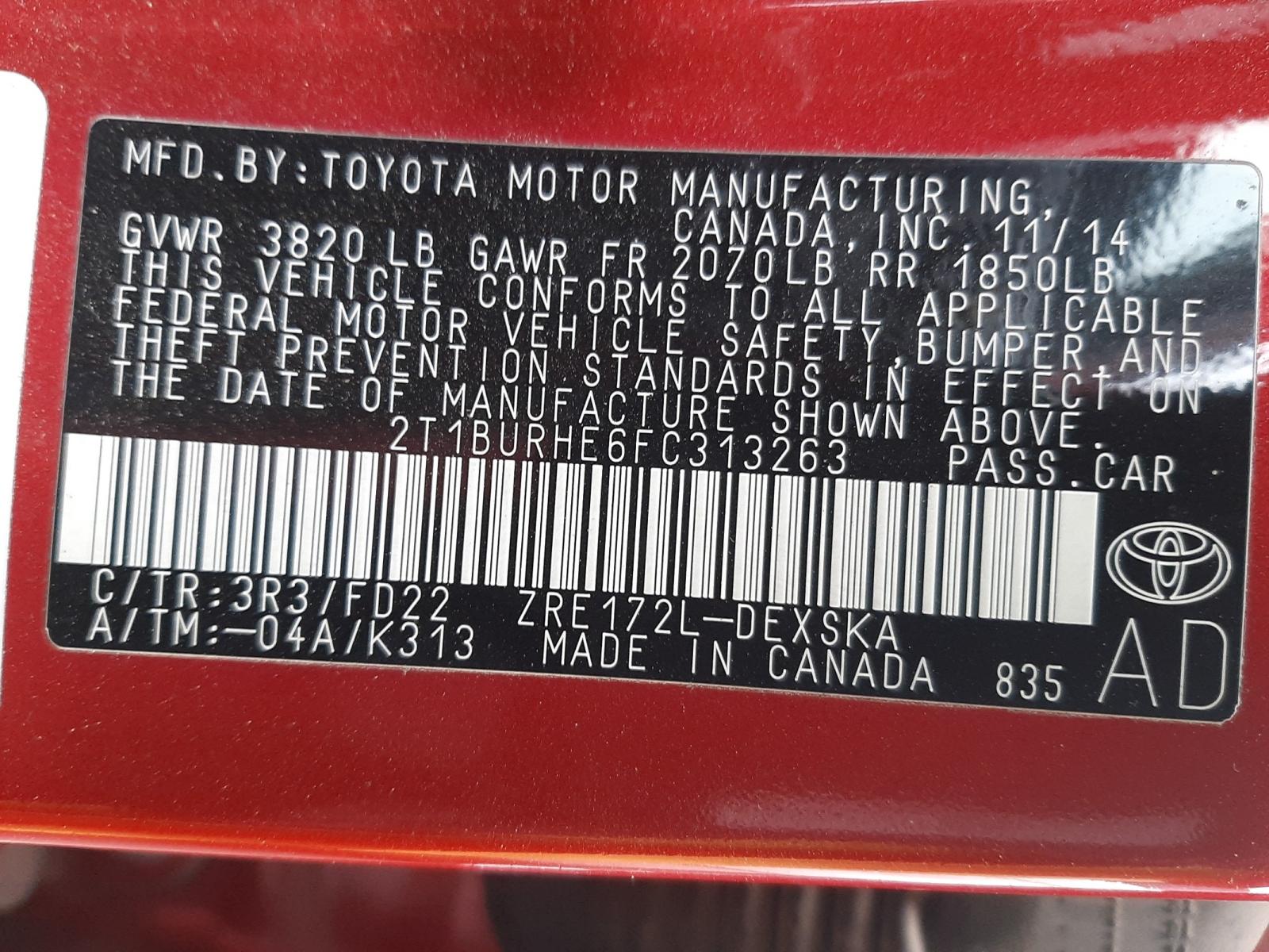 Photo 10 from auction – 2015 TOYOTA COROLLA L with VIN 2T1BURHE6FC313263
