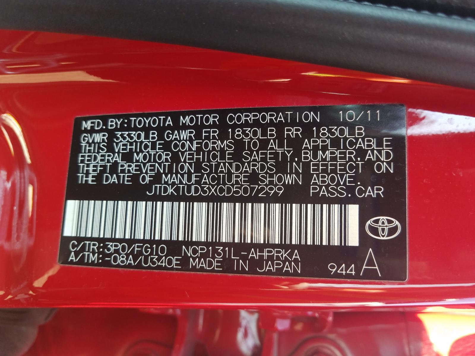 Photo 10 from auction – 2012 TOYOTA YARIS with VIN JTDKTUD3XCD507299