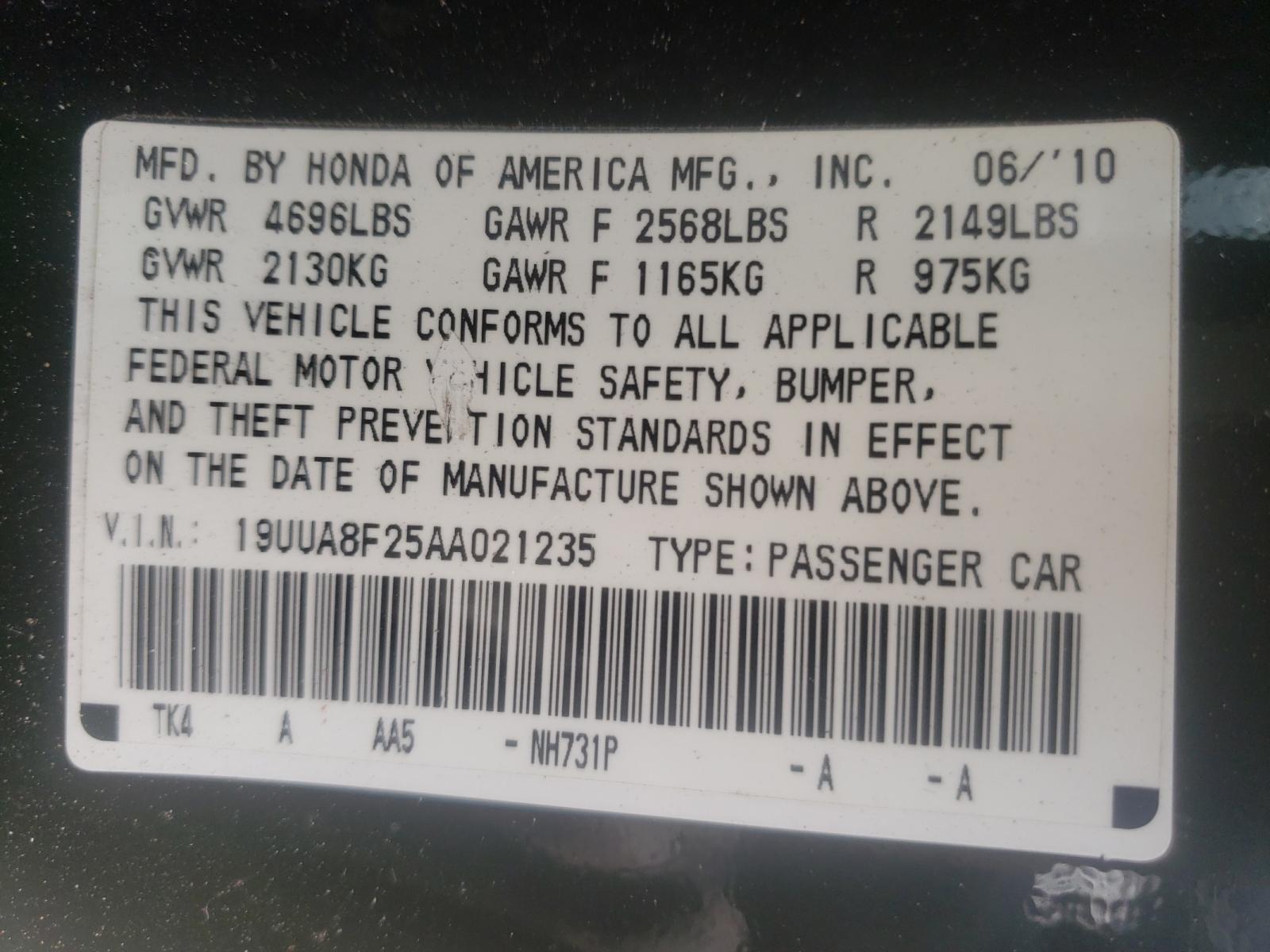 Photo 10 from auction – 2010 ACURA TL with VIN 19UUA8F25AA021235