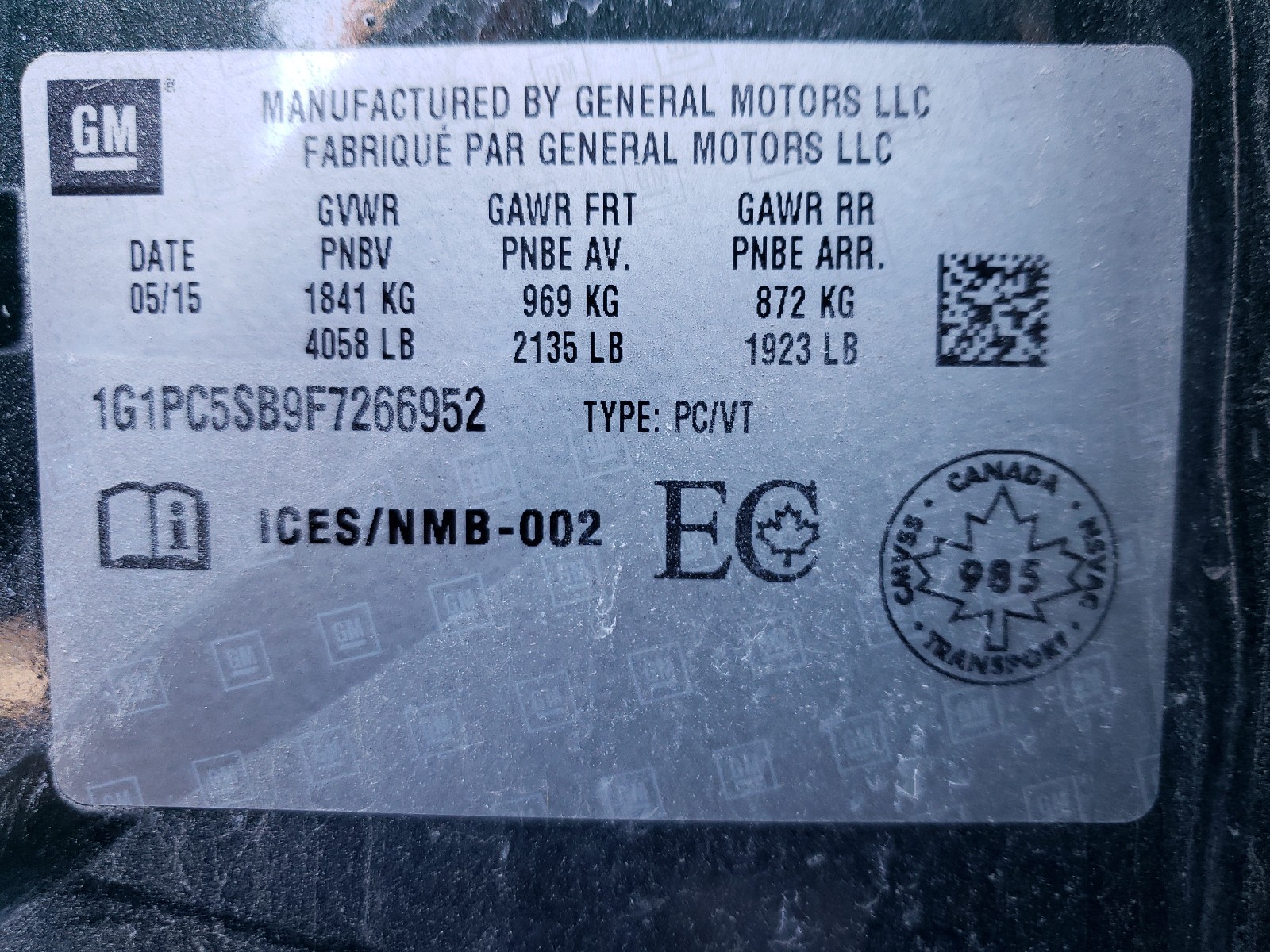Photo 20 from auction – 2015 CHEVROLET CRUZE LT with VIN 1G1PC5SB9F7266952