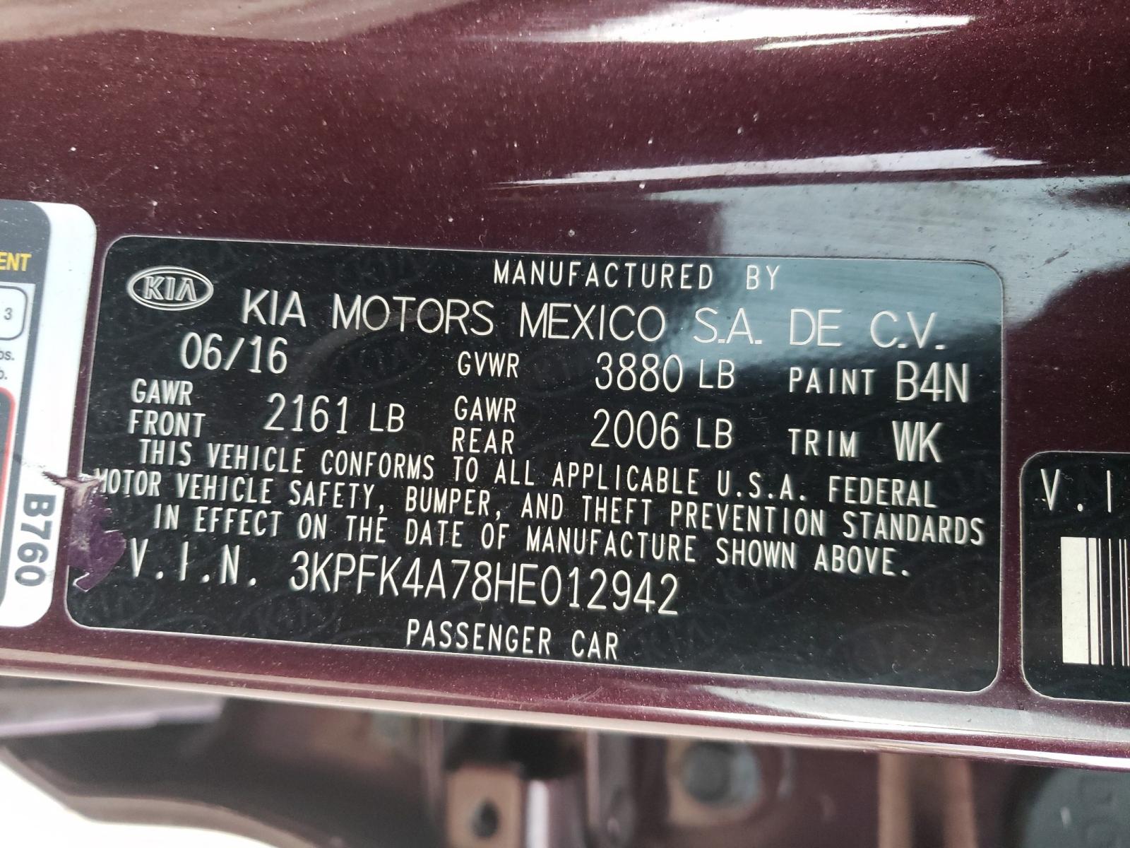 Photo 10 from auction – 2017 KIA FORTE LX with VIN 3KPFK4A78HE012942