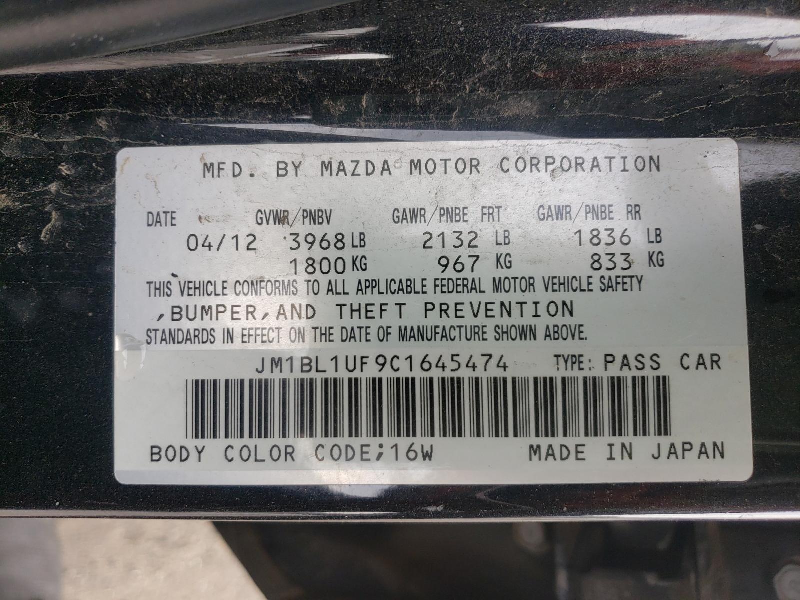 Photo 10 from auction – 2012 MAZDA 3 I with VIN JM1BL1UF9C1645474