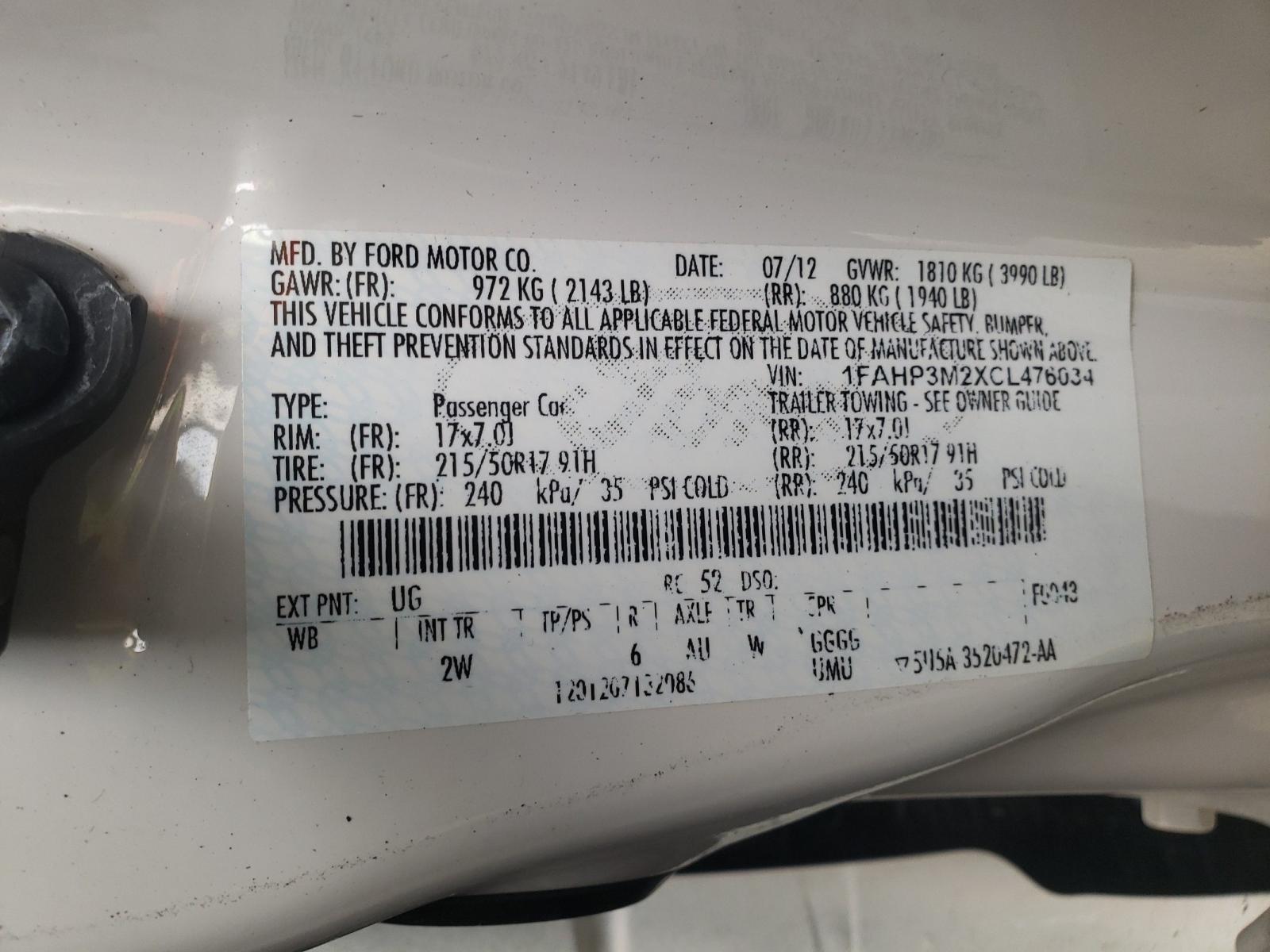 Photo 10 from auction – 2012 FORD FOCUS SEL with VIN 1FAHP3M2XCL476034
