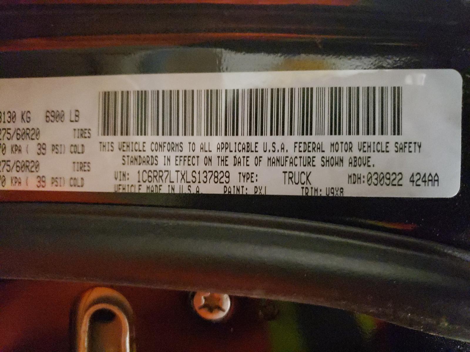 Photo 10 from auction – 2020 RAM 1500 CLASS with VIN 1C6RR7LTXLS137829