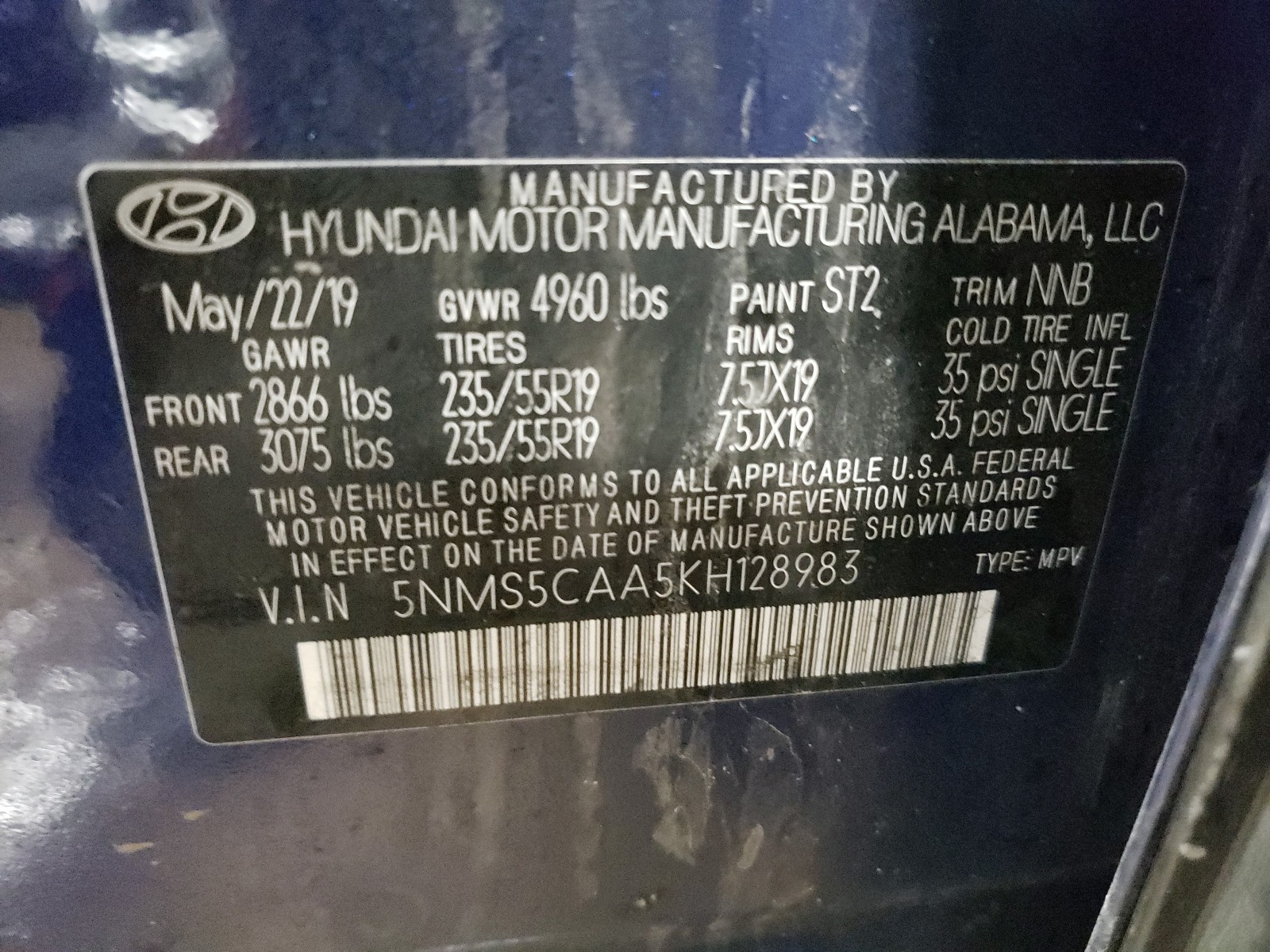 Photo 10 from auction – 2019 HYUNDAI SANTA FE L with VIN 5NMS5CAA5KH128983