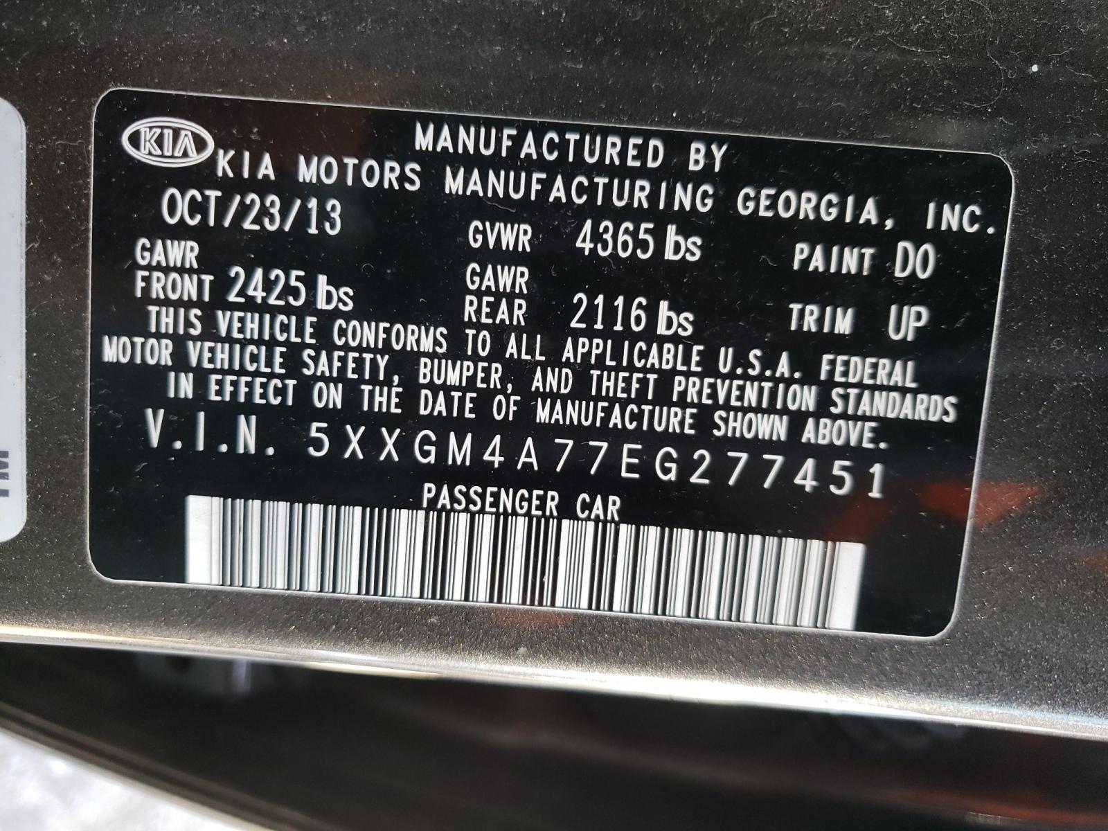 Photo 10 from auction – 2014 KIA OPTIMA LX with VIN 5XXGM4A77EG277451