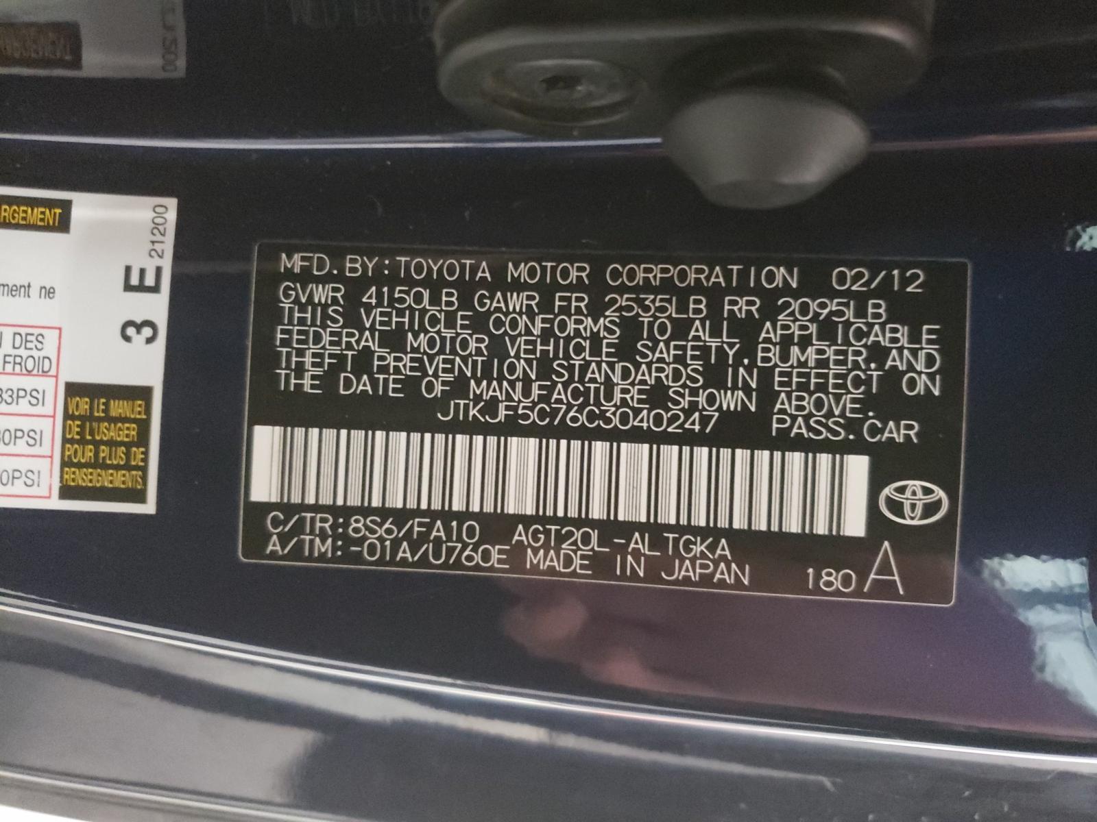 Photo 10 from auction – 2012 TOYOTA SCION TC with VIN JTKJF5C76C3040247