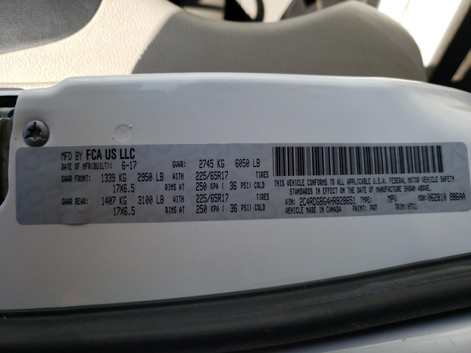 Photo 10 from auction – 2017 DODGE GRAND CARA with VIN 2C4RDGBG4HR828651