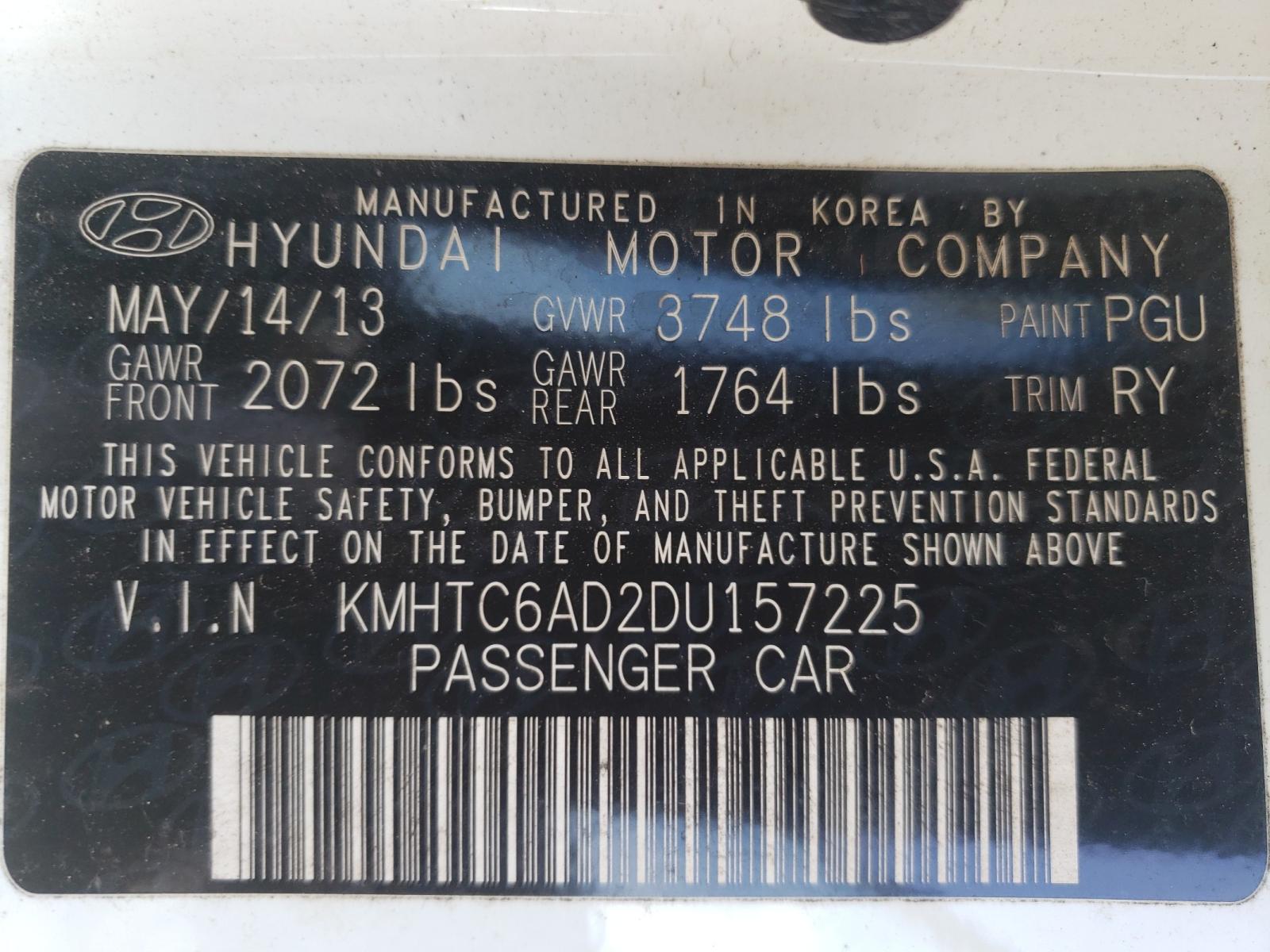 Photo 10 from auction – 2013 HYUNDAI VELOSTER with VIN KMHTC6AD2DU157225
