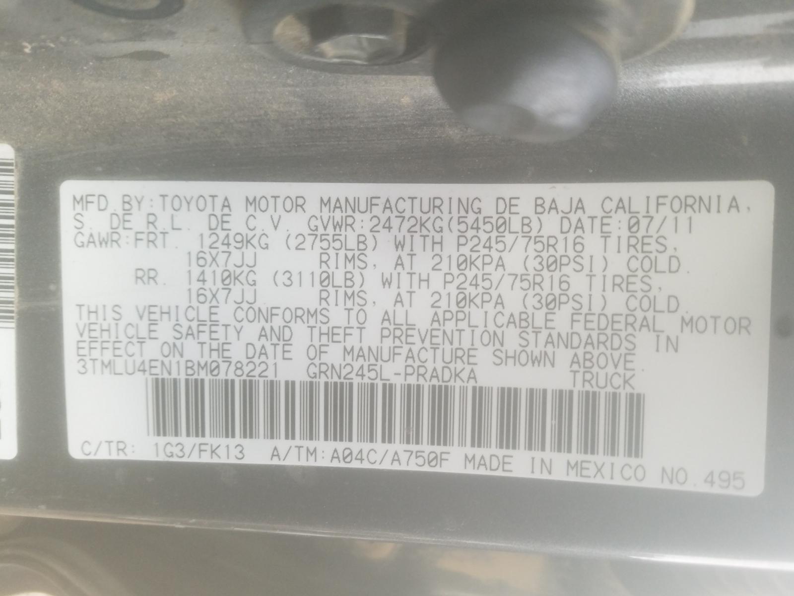 Photo 10 from auction – 2011 TOYOTA TACOMA DOU with VIN 3TMLU4EN1BM078221