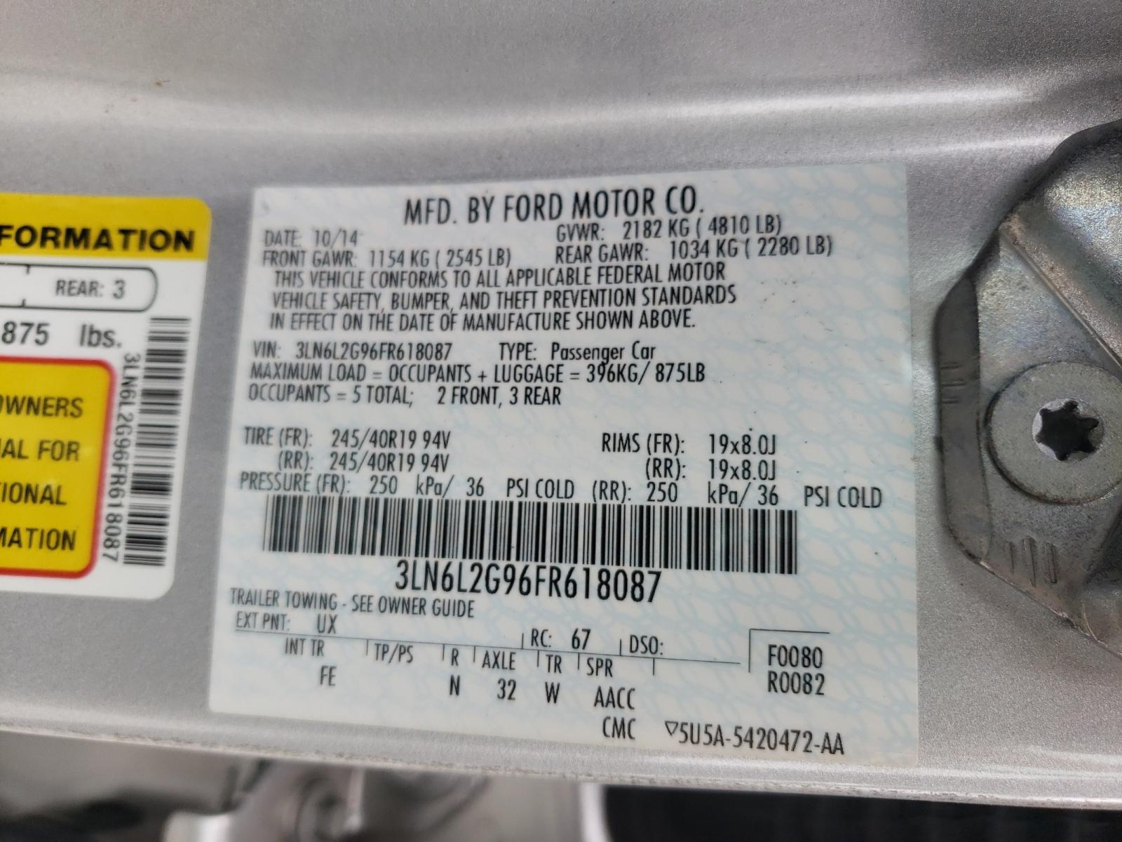 Photo 10 from auction – 2015 LINCOLN MKZ with VIN 3LN6L2G96FR618087