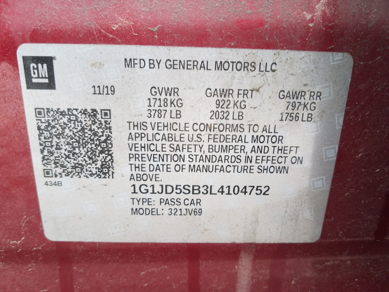 Photo 10 from auction – 2020 CHEVROLET SONIC LT with VIN 1G1JD5SB3L4104752