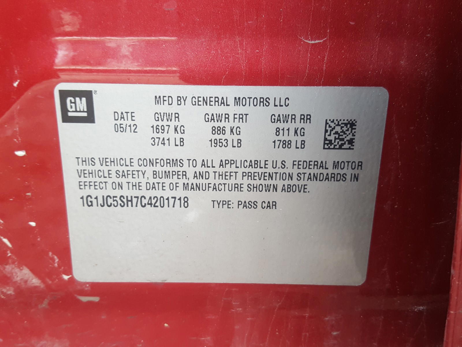 Photo 10 from auction – 2012 CHEVROLET SONIC LT with VIN 1G1JC5SH7C4201781