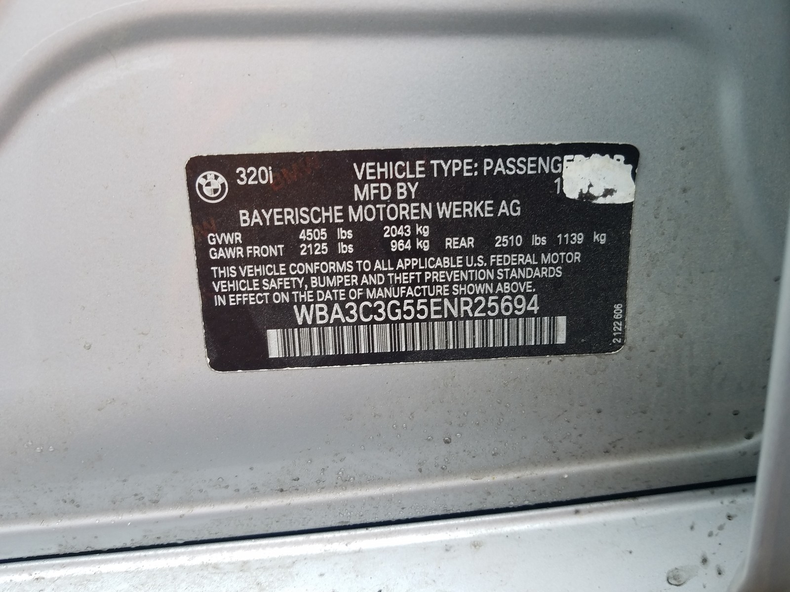 Photo 10 from auction – 2014 BMW 320 I XDRI with VIN WBA3C3G55ENR25694