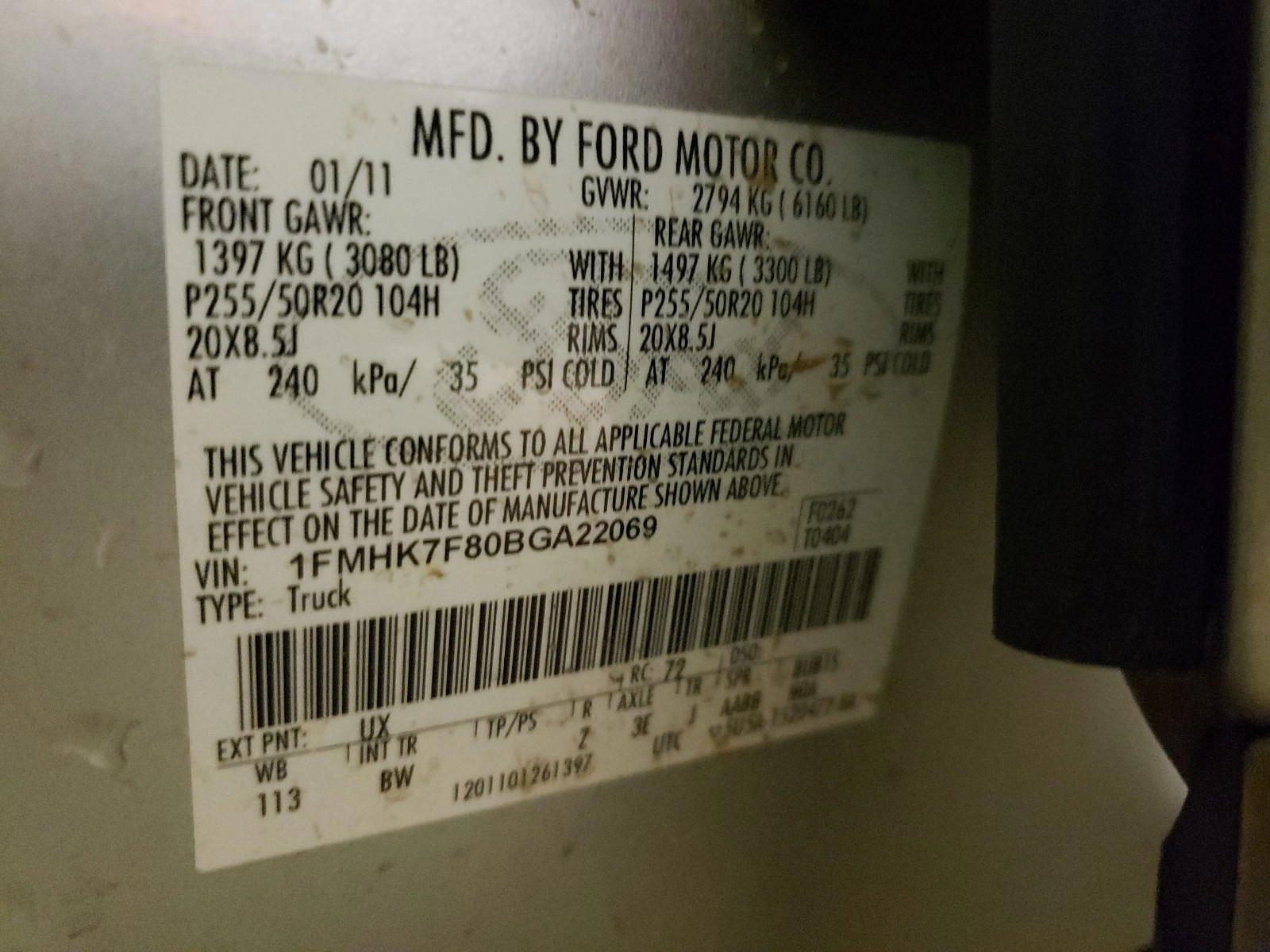 Photo 10 from auction – 2011 FORD EXPLORER L with VIN 1FMHK7F80BGA22069