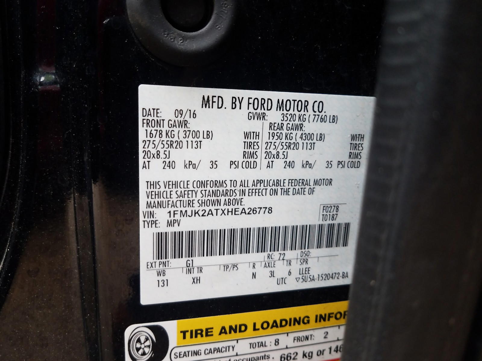 Photo 10 from auction – 2017 FORD EXPEDITION with VIN 1FMJK2ATXHEA26778