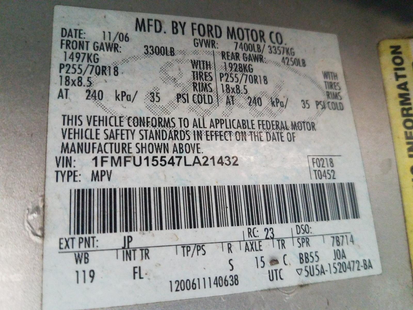 Photo 10 from auction – 2007 FORD EXPEDITION with VIN 1FMFU15547LA21432