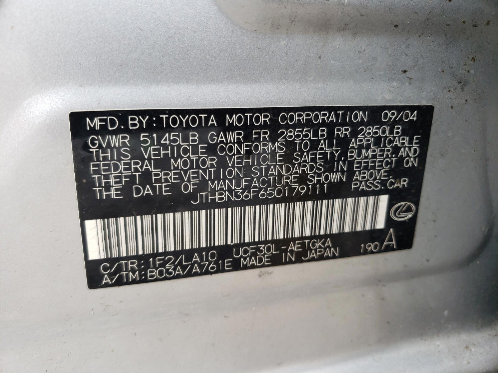 Photo 10 from auction – 2005 LEXUS LS 430 with VIN JTHBN36F650179111