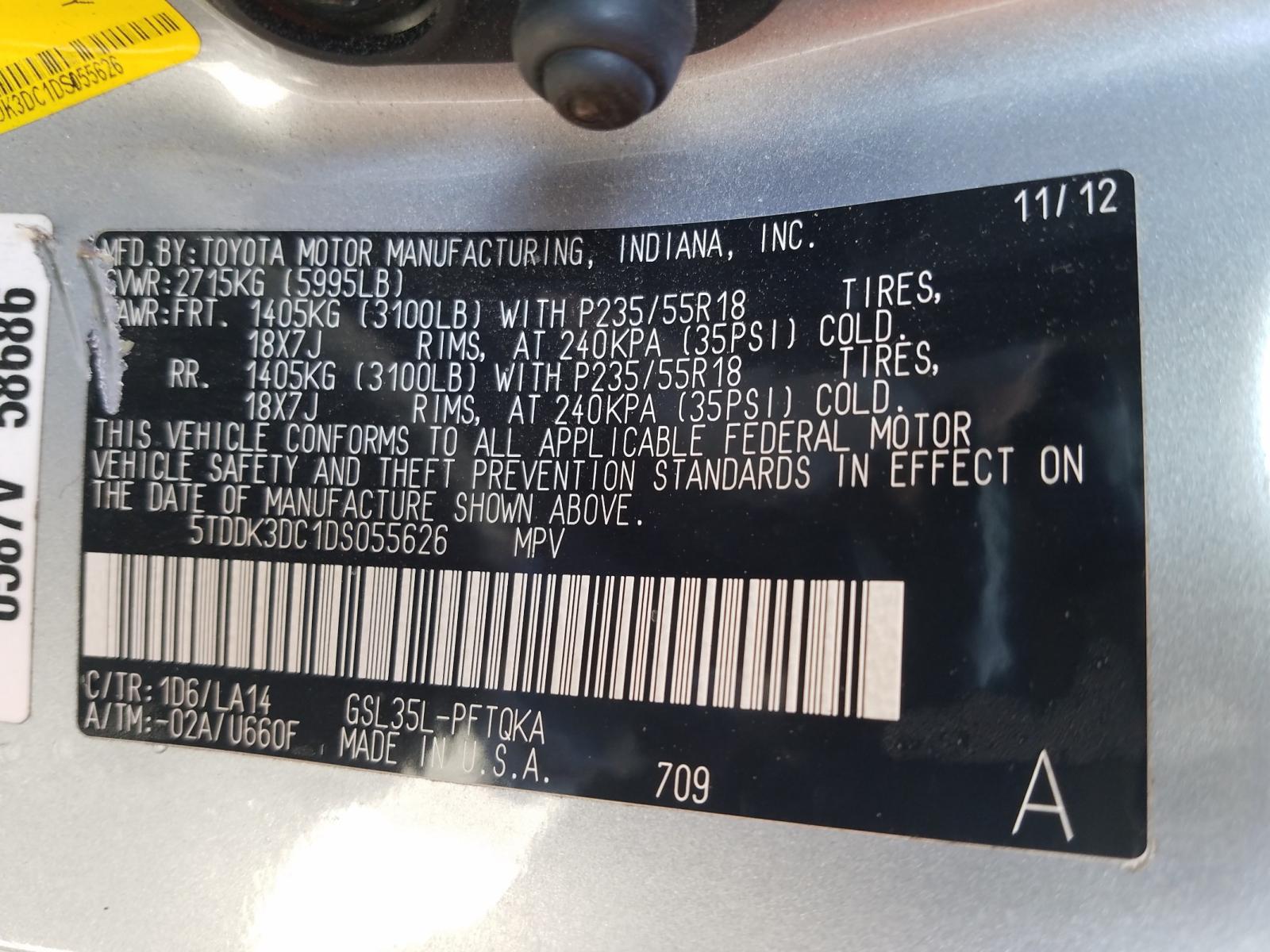 Photo 10 from auction – 2013 TOYOTA SIENNA XLE with VIN 5TDDK3DC1DS055626