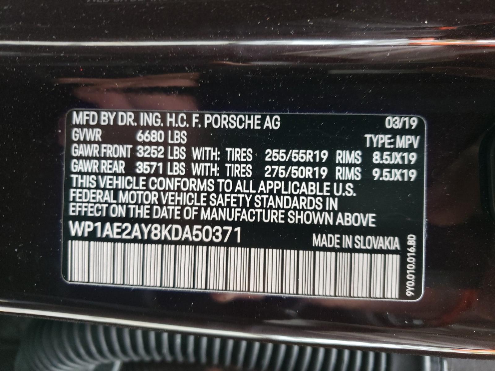 Photo 10 from auction – 2019 PORSCHE CAYENNE SE with VIN WP1AE2AY8KDA50371