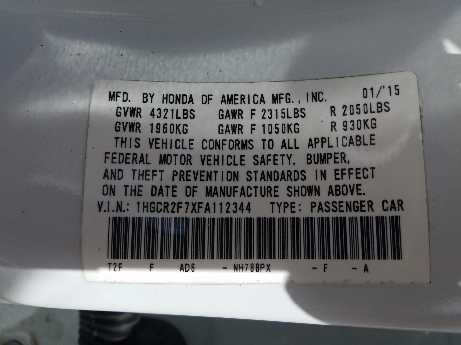 Photo 10 from auction – 2015 HONDA ACCORD EX with VIN 1HGCR2F7XFA112344