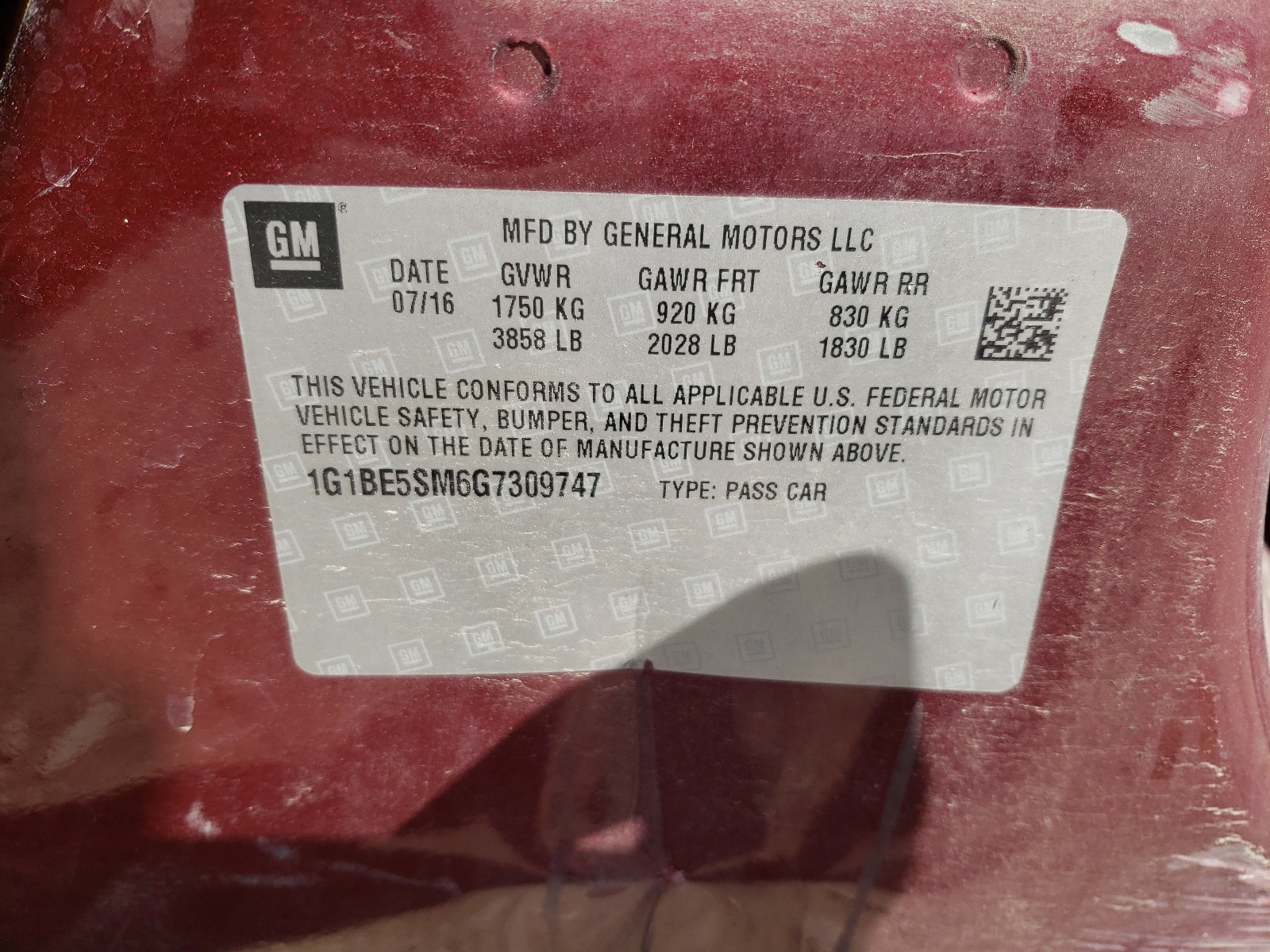 Photo 10 from auction – 2016 CHEVROLET CRUZE LT with VIN 1G1BE5SM6G7309747